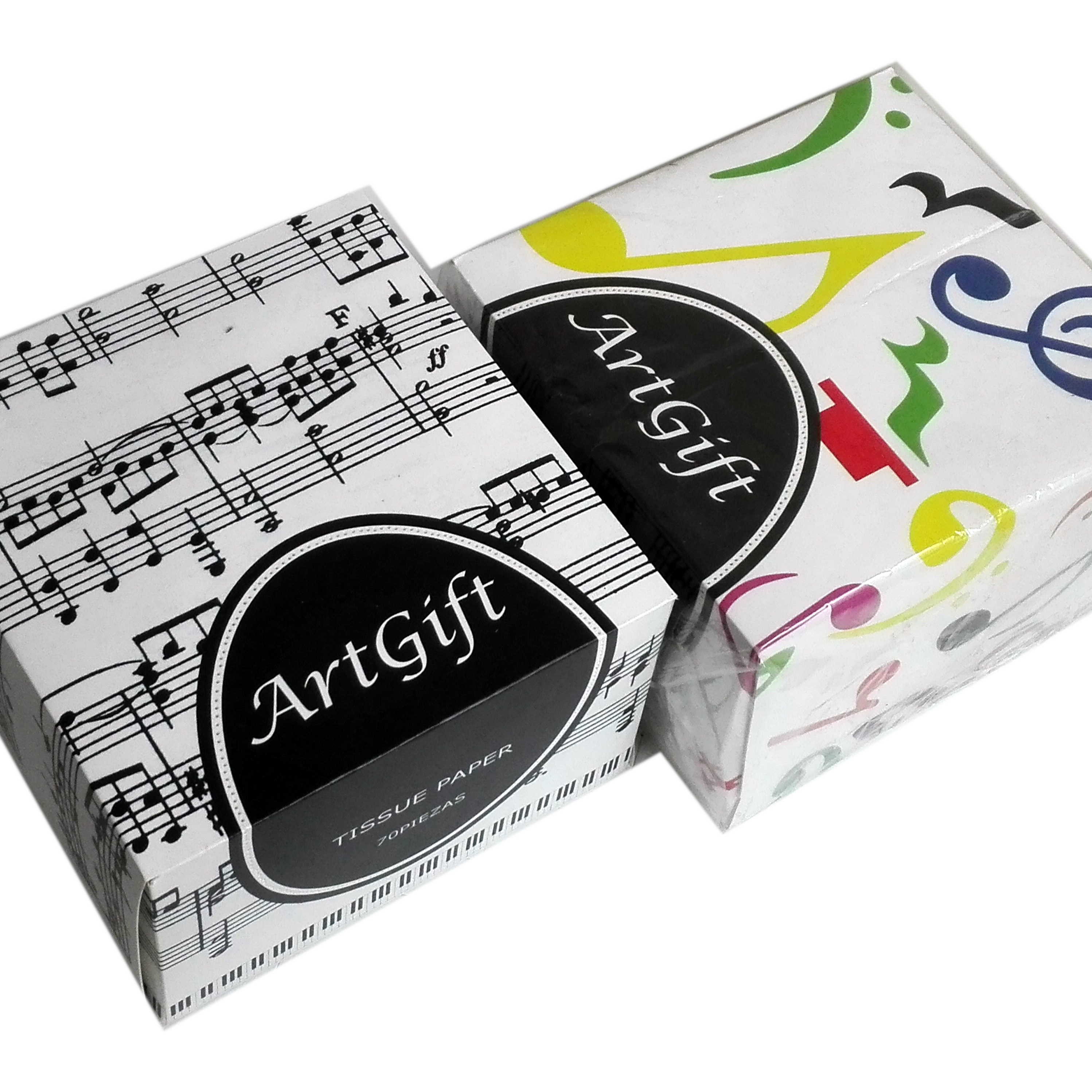Cajas de pañuelos desechables decorada con notas musicales